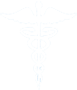 A white caduceus symbol with two snakes winding around a winged staff, displayed on a light gray background.