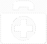 A simple white first aid kit icon with a prominent cross in the center, outlined with dashed lines.