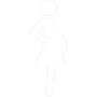 A white icon of a person with a round head and a pronounced belly, standing with one hand on their hip, representing a pregnant individual.